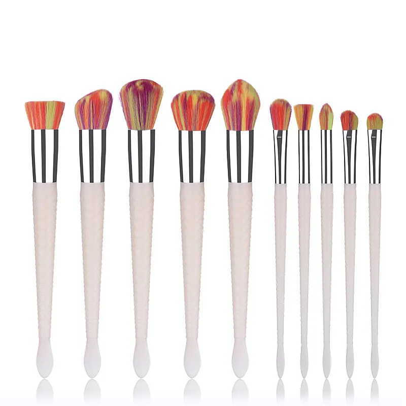 Brôles de maquillage de sirène colorée 3D Rainbow Hair Diamant Cosmetic Makeup Brushes Set Ombre à paupières Blusher Powder Fish Making