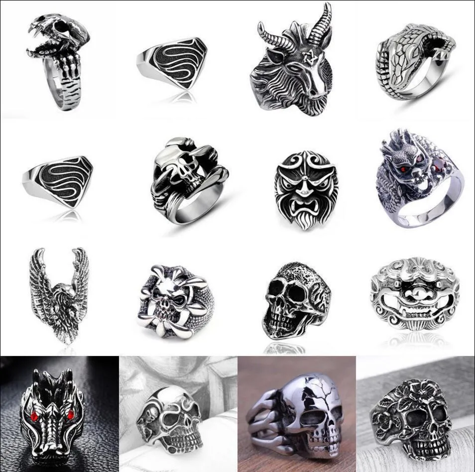 Gratis Verzending Mannen Vrouwen Rvs Skull Head Animal ringen Mode Cool Gothic Punk Biker Vinger Ringen Sieraden + gratis Geschenk