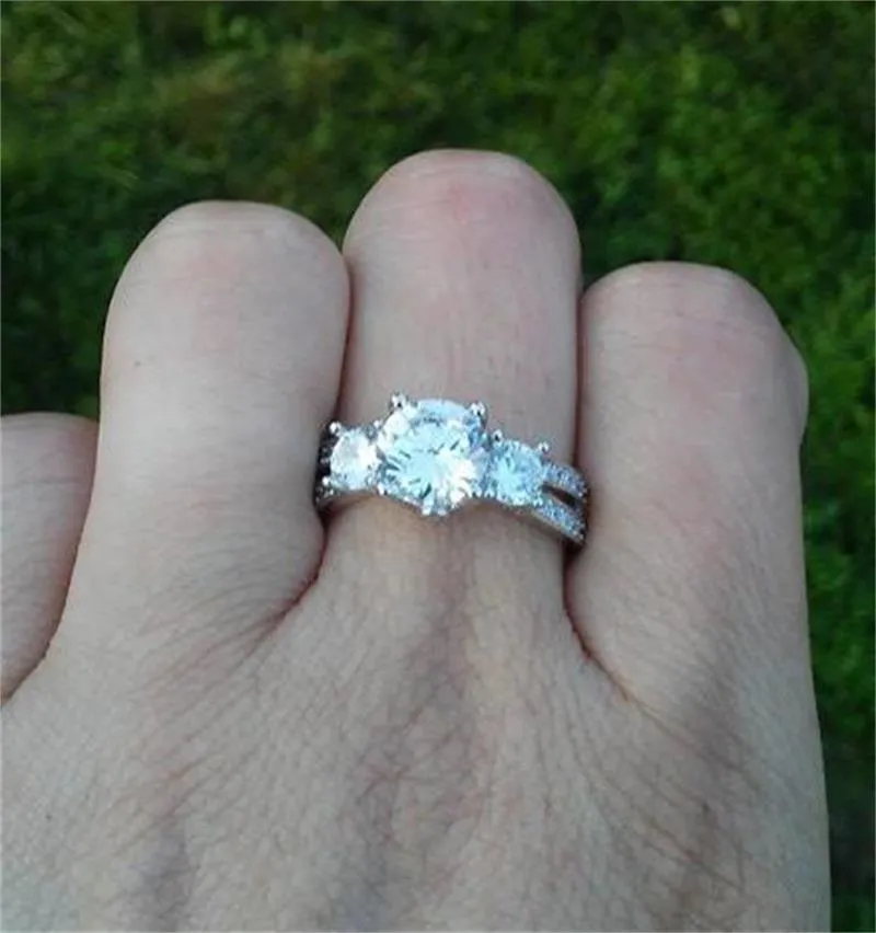 Pierścień biżuterii Silver Real 925 Srebrne pierścionki ślubne Zestaw 1 karat sona cz diamant pierścionki zaręczynowe dla kobiet rx036288a
