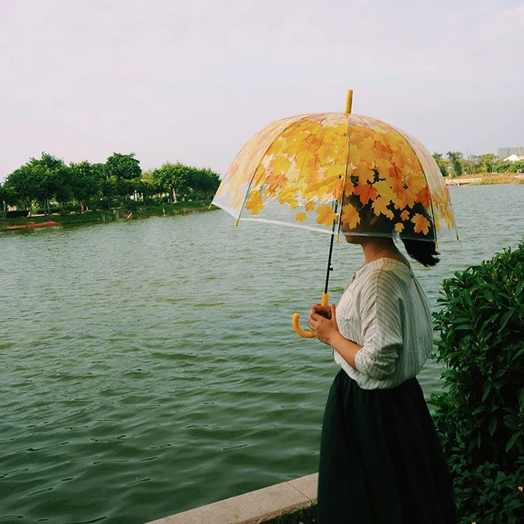 Simanfei 4 cores folha de bordo deixa guarda-chuva guarda-chuva transparente Rainny Sunny guarda-chuva guarda-sol bonito guarda-chuva mulheres cute apollo princesa