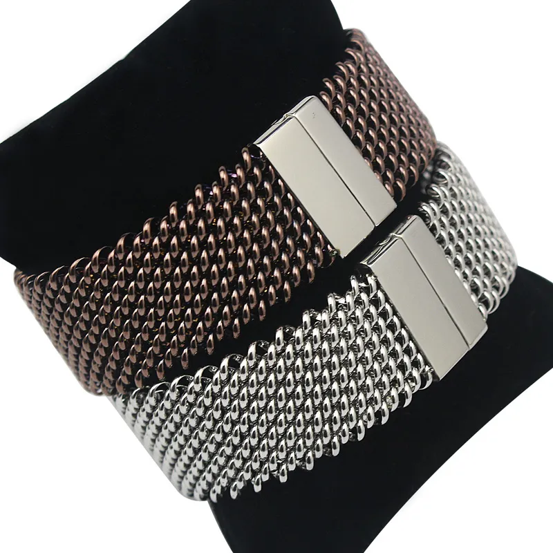 22 mm Weitgewebte Mesh Armbänder Edelstahlketten Silber Farbe Metall Armband Armband für Frauen Schmuck Armband215R