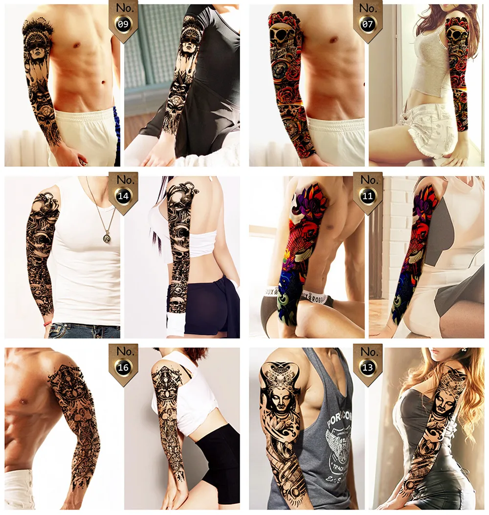 Unisex vattentäta tillfälliga tatueringar klistermärken Body Art Fake Tatueringar Sexiga Full ARM Tatuering Klistermärken Överföring Klistermärken Avtagbar 48 * 17 cm