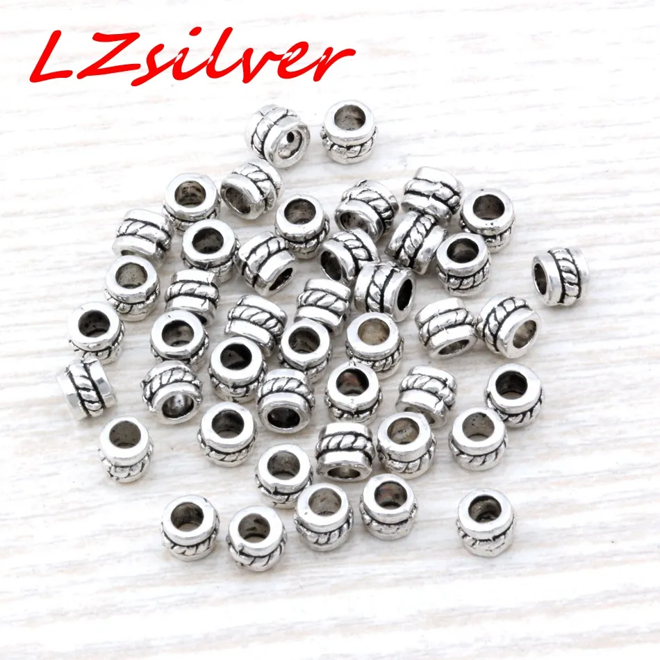 MIC Antique Silver Alloy Dotted Barrel Spacer Bead Findings Jewelry Making 5x4mm