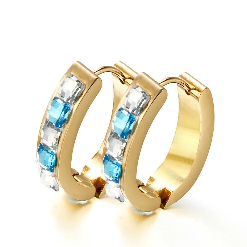 Fashion Blue Stone Earrings for Women Stainless Steel Gold Plated Women Hoop Earrings Jewelry