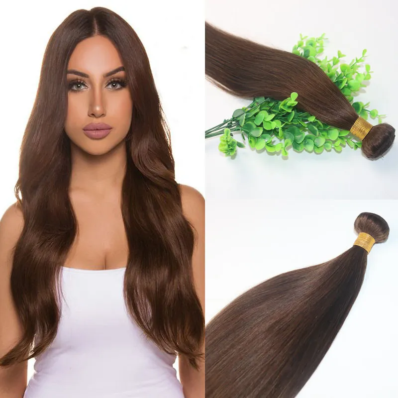 Fasci di capelli brasiliani # 4 marrone scuro 8A 10-30 Trame di capelli umani doppi annegati Tesse per capelli lisci Spedizione veloce gratuita