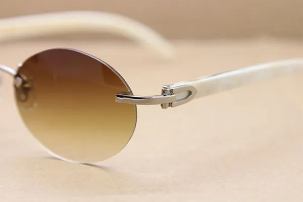 نظارة شمسية دائرية بيضاء بوفالو هورن للجنسين تصميم نظارة شمسية بإطار نصف دائري C لإكسسوارات الديكور الحجم: 56-18-140 مم