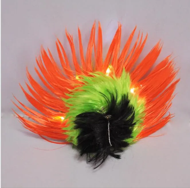 Rainbow Led Mohawk Hair Wigs Fashion Piłka nożna Fans Punk Wig Performance Cosplay Party Flashing Wigs Festival Christmas Flash peruka