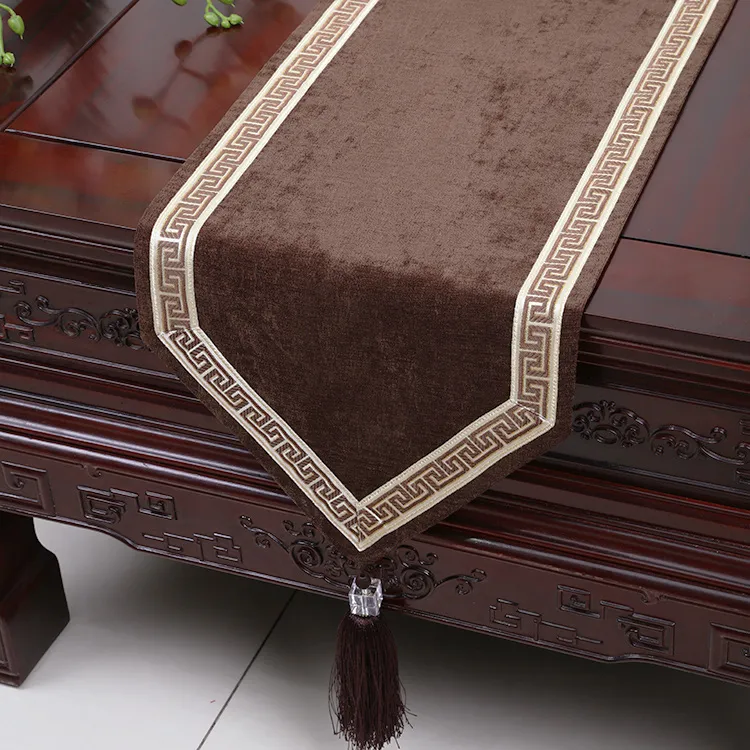 Runner da tavolo in pizzo di velluto moderno patchwork di lusso tovaglia cinese rettangolare di fascia alta tappetino da tavola matrimoni natalizi 200x33 cm