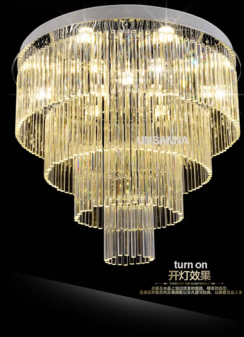 Lampadari di cristallo americani K9 LED Lampadario moderno Luci Apparecchio Cerchi multipli Illuminazione interna la casa Hotel Hall Lobby Parlor Crystal Drop Light