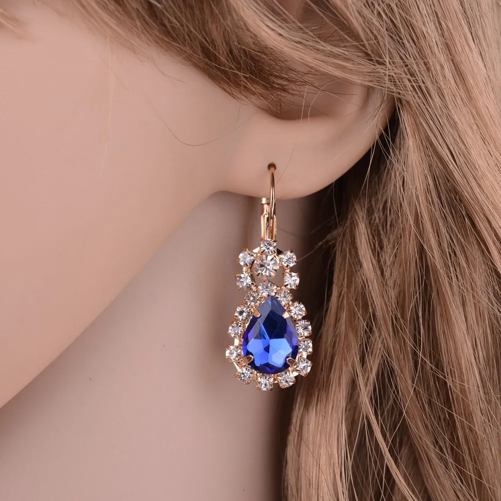 Mode smycken set kristall diamantörhängen hänge halsband ringar set för kvinnor flicka fest gåva personlighet glänsande brud juvel2366
