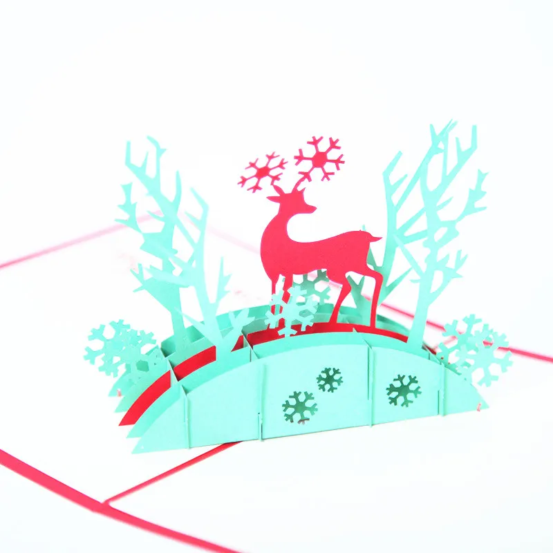 3D-wenskaarten Kerstmis Pop-up Kaart Eland Kerstkaarten voor Groet Bessing Card Pop-up kaart met envelop