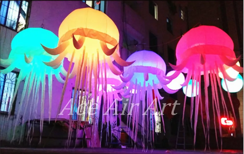 Opblaasbare kwallen voor feest 3m lange ceilling hangende feestdecoratie prachtige zeedieren verlichting