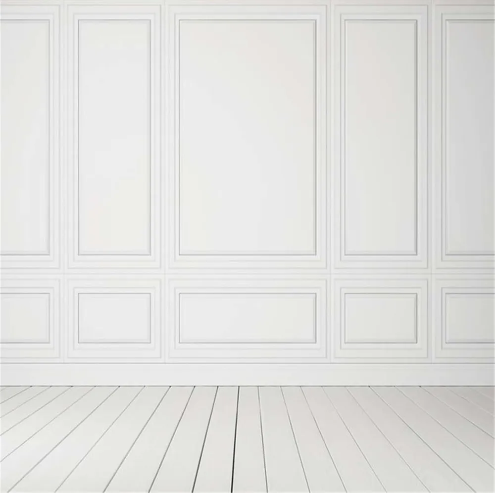 スタジオビニール背景屋内カスタムの結婚式の写真撮影の背景10x10フィートの純粋な白い木製の壁写真の背景木製の床