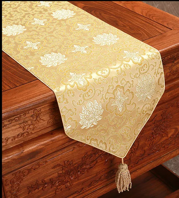 250x33cm Fancy Silk Satin Bord Runner Kinesisk stil Rektangel Damastast Bordduk Runners Kaffe Bordduk Matbord Mat