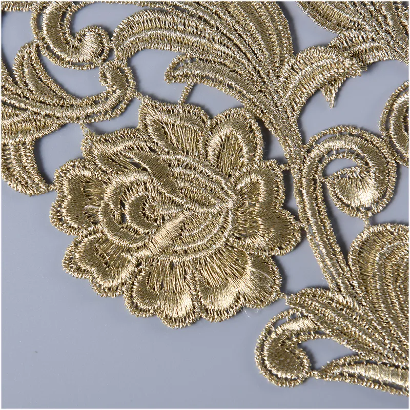 A pair of golden silver Metal Thread embroidery Lace flower applique Fabric Sewing costumes Lace patch1352371