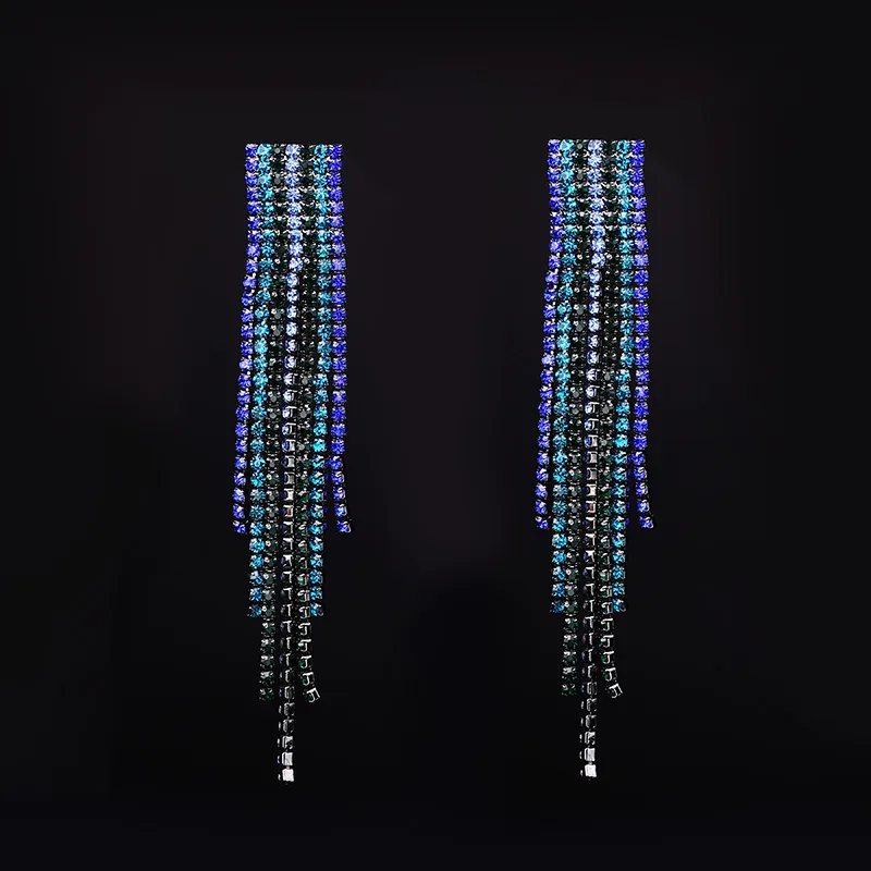 Zwart Vol Strass Vintage Tassel Oorbellen Drop Earring Kwaliteit Oorbellen Voor Vrouwen Luxe Sieraden Lange Dangle Earring # E019