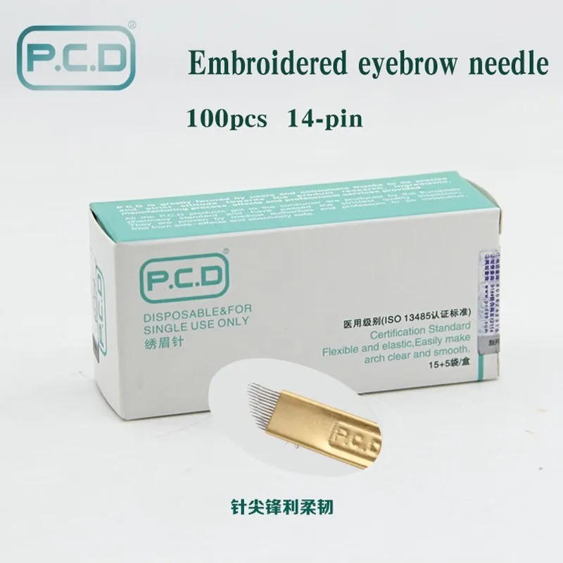 100 pcs pcd 14 pinos maquiagem permanente sobrancelha tatoo lâmina microblading agulhas para bordado 3D manual tatuagem caneta ma