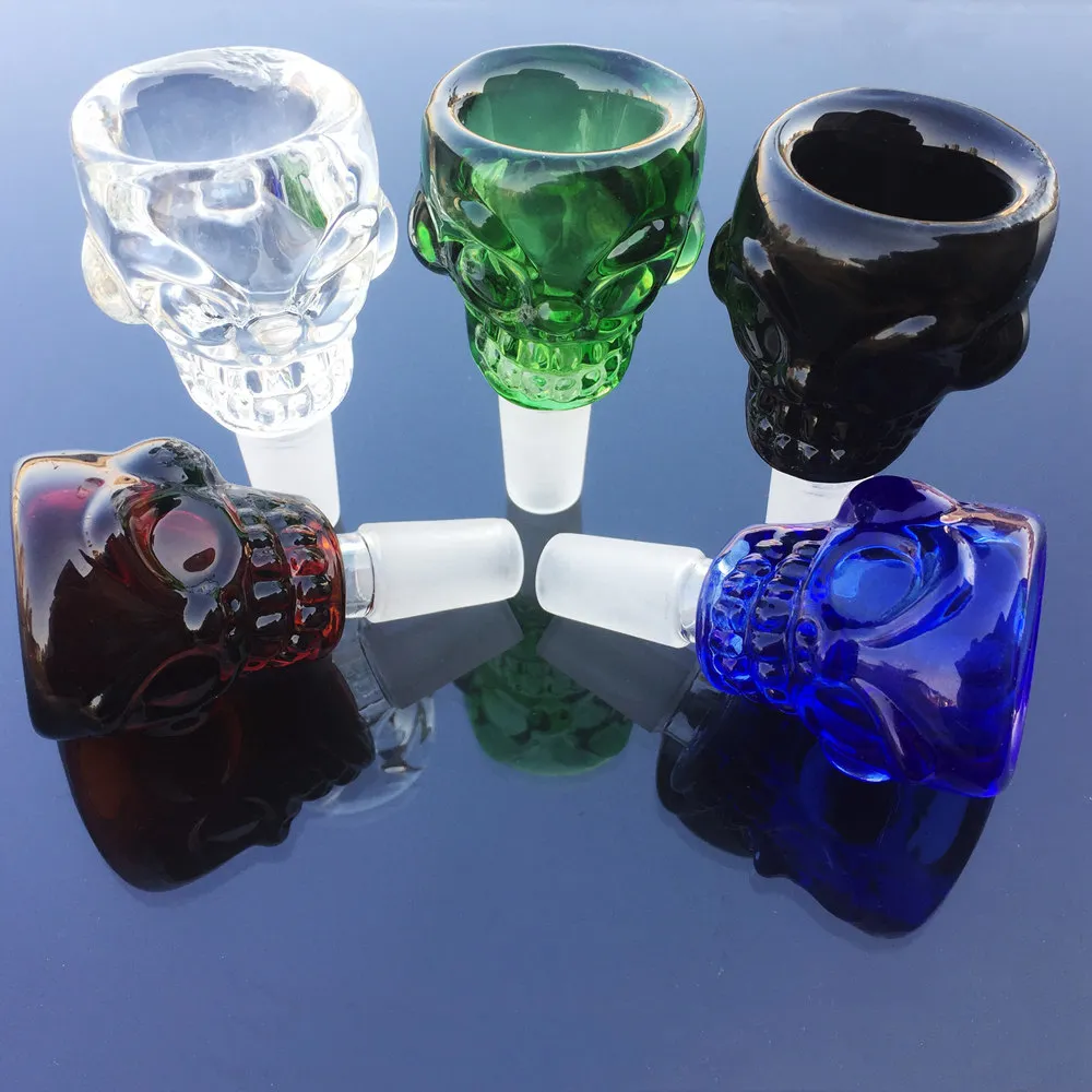 Hot Sale 5 Colors Glass Smoking Accessories Skull Design Bong Bowl Piece With 18.8mm Joint Glass Bowl For Water Bongs Water Pipe SK02