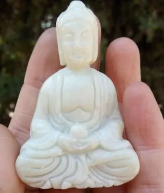 Pingente Buda estátua branca Jade Pedra HANDWORK CINZELOU