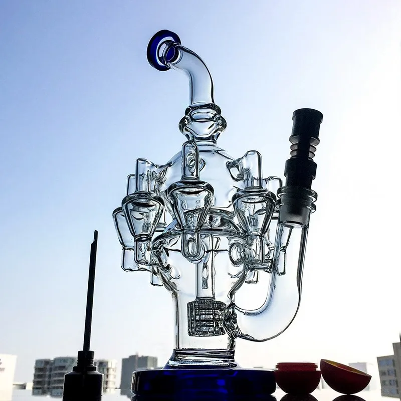 Hookahs Recycler Glass Bongs Matrix Perc Water Pipes Oil Rigs With 14mm joint Octopus Arms Glass dab rigs OA01