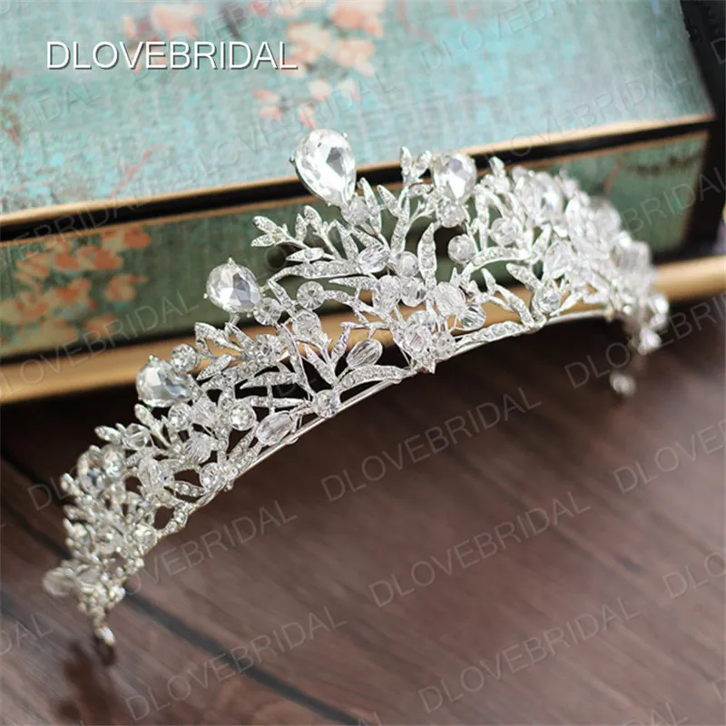 Stunning Gold Silver Bridal Crown High Quality Colorful Clear Crystal Wedding Prom Party Tiara Hair Accessories Real Photos