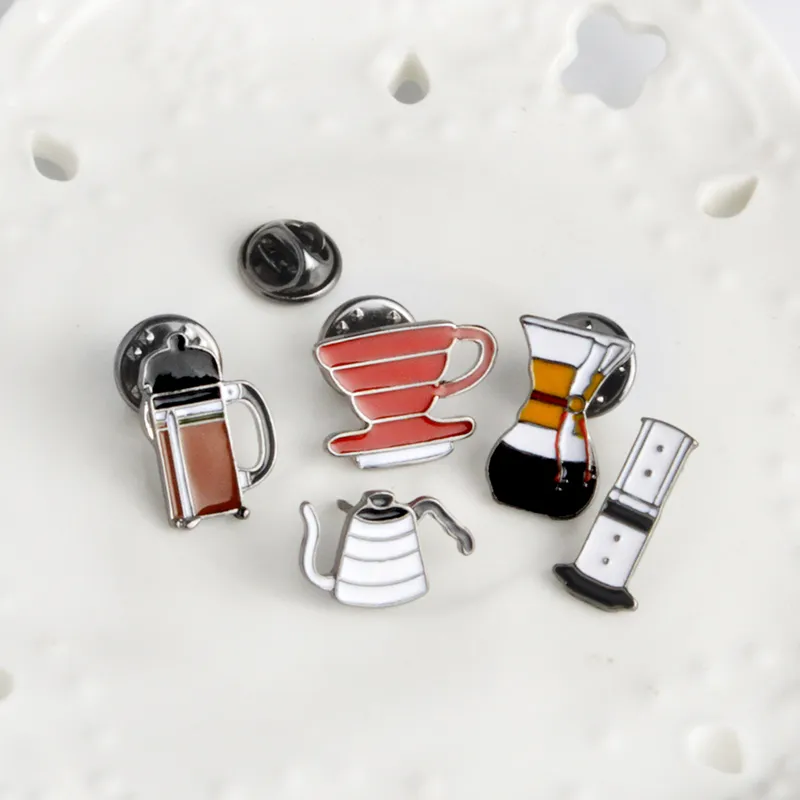 American Coffee AeroPress Chemex Filter Cup Brooch Denim Jacket Pin Shirt Badge Fashion Jewelry Gift For Friends Kids