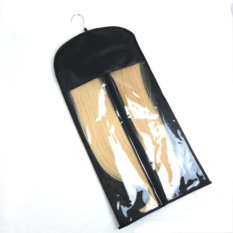 Customized Logo Black Color Hair Extension Packing Bag Carrier Storage and Hanger, Wig Stands, Hair Extensions Bag