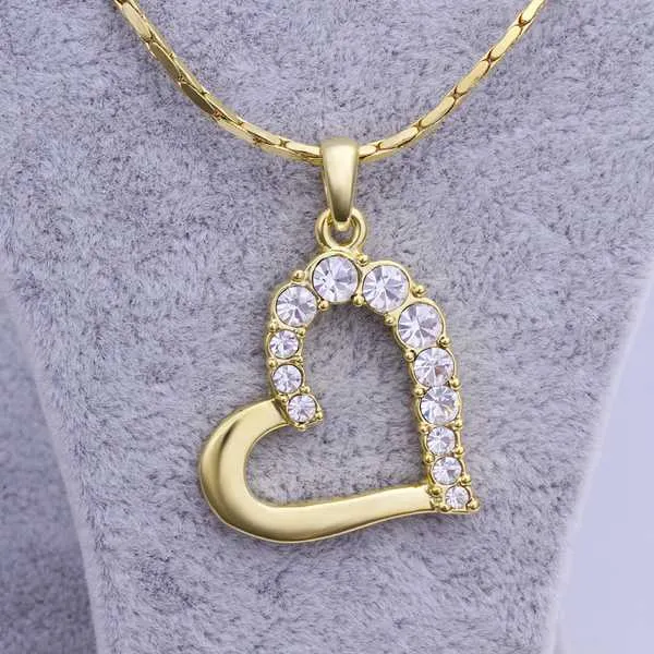 Hot sale Yellow Gold White crystal jewelry Necklace for women DGN512,Heart 18K gold gem Pendant Necklaces with chains