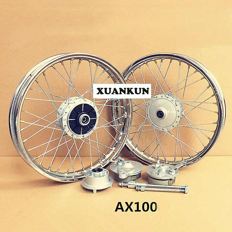 AX100 Motorcycle Retrofit Front and Rear Wheel Assembly 17 Inch 18 Inch Wide Steel Ring Wheels