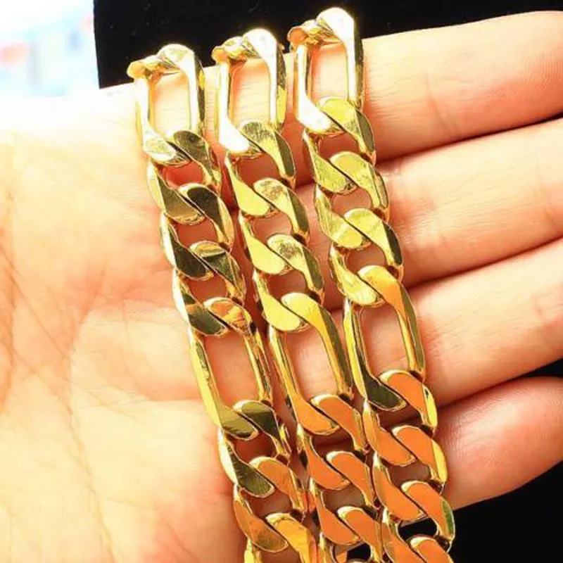 Schweres, breites 12-mm-Herrenarmband mit 18-Karat-Massivgoldfüllung + Halskette mit 23,6-Zoll-Kette als Geburtstagsgeschenk