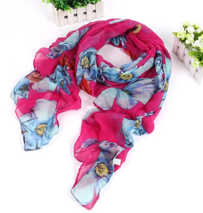 Neues Design Blumen-Voile-Baumwollschal, helle Farbe, großer Blumendruck-Schal, große lange Schals für Damen, Schals, 6 Farben, DHL-frei