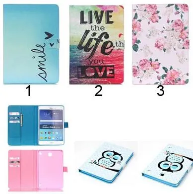 Fashion Sowa Kwiat Wieża Eiffla Wzór PU Skórzany Portfel Flip Magnetic Case do zakładki Samsung Galaxy Tab a 8,0 T350 Tab a 9.7 T550