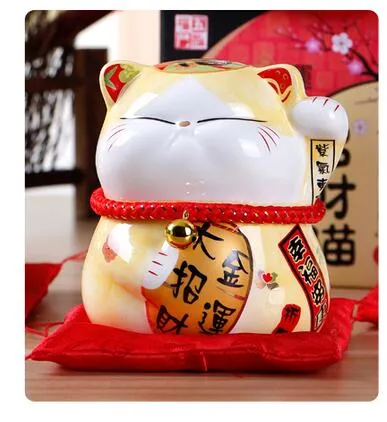 Lucky Cat Ornaments wyposażenie domu ceramiczna biżuteria Kreatywna oszczędność Piggy Bank Otworzył niezawodne życzenie zarabiania pieniędzy 13cm3534341