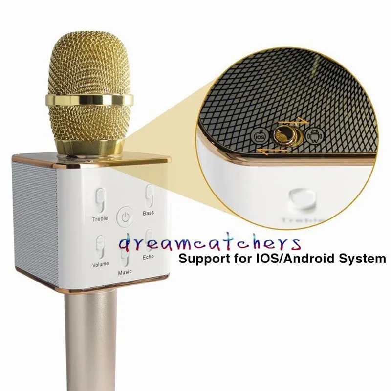 Bezprzewodowy mikrofon Bluetooth Q7 MIC Karaoke Mini Mikrofon Głośnik Głośnik Handheled KTV Player Singing for iPhone Samsung Retail Box