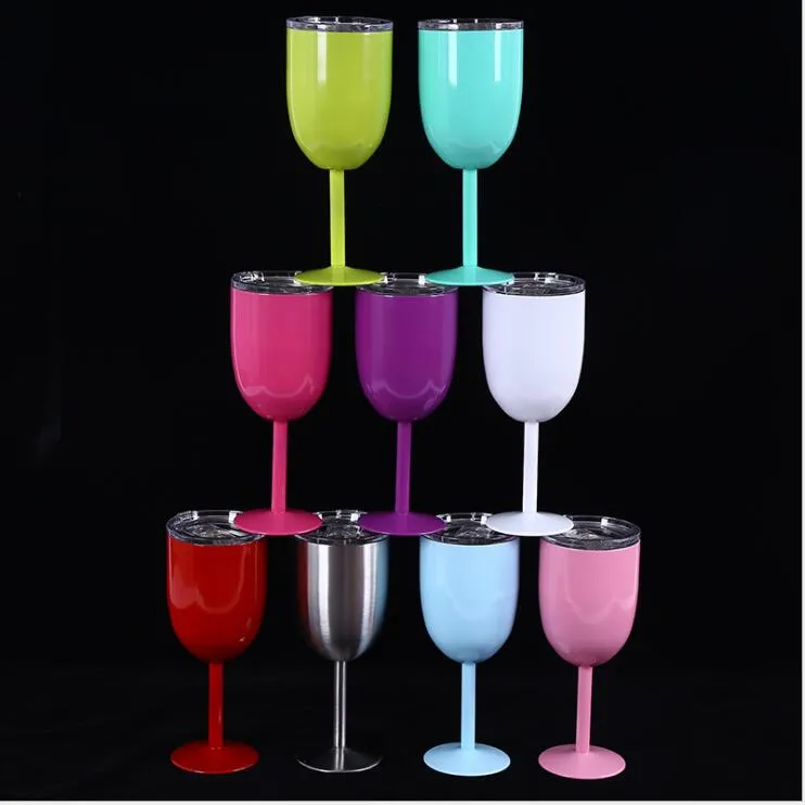 10oz Insulated Stainless Steel goblet Christmas party decoration wine glass Bar tool Tumbler True North Metal Goblet With Lid 