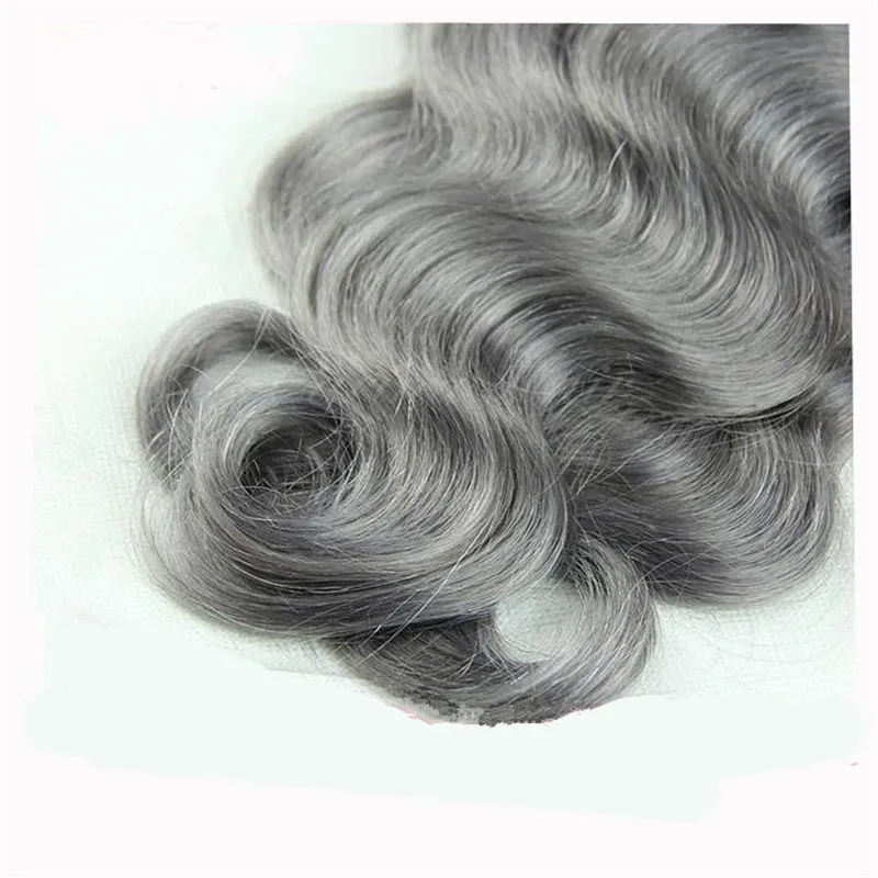 Tessuto capelli grigi peruviani di grado 8A con chiusura Onda del corpo Ombre bicolore 1b Fasci di capelli umani Ombre grigio argento e chiusure in pizzo