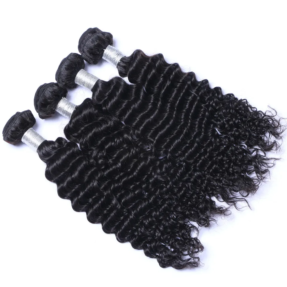 Peruvian Deep Wave Hair Bundles with Closure Middle 3 Part Double Weft Human Hair Extensions Dyeable Human Hair Weave7460036
