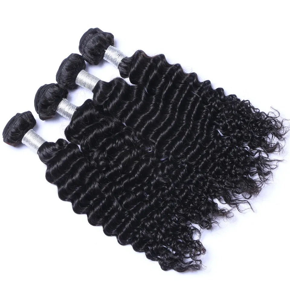 Peruana onda profunda Pacotes de cabelo com Encerramento Oriente gratuito 3 Parte Duplo trama do cabelo humano extensões Dyeable Humano Weave do cabelo