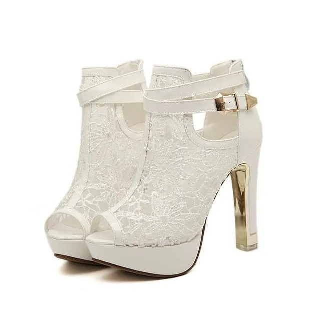 Eleganckie buty ślubne Bridal Koronki Buty Ślubne Lato Hollow Out Platform Buty Party Wieczór Rozmiar od 34 do 39