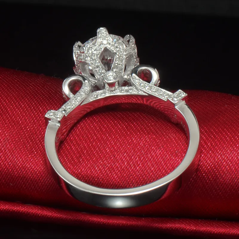 Corona di lusso intarsiata con diamante CZ in oro bianco 14KT Anello di fidanzamento con fede nuziale Anello di promessa le donne2549