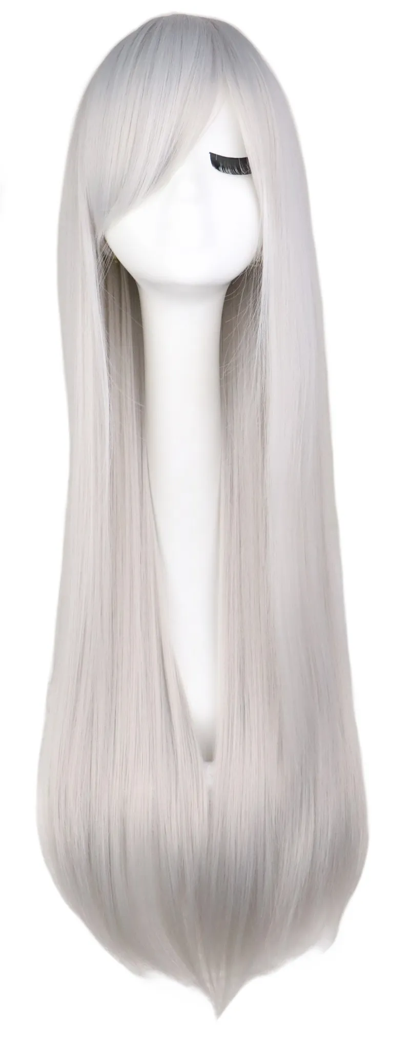 Женщины мужчины длинные прямые вечеринка Cosutme Sliver Grey Wig Cosplay 80 см высотой Qulaity Синтетические парики волос