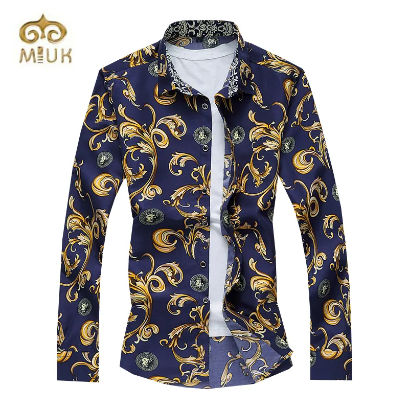 Wholesale- MIUK Print Turn-down Collar Full Sleeve Casual 5XL 4XL 3XL Floral Men Beach Shirt Chemise Homme Summer Brand Clothing