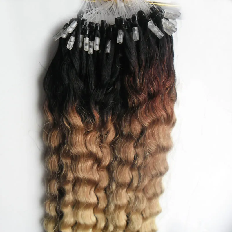 Micro loop human hair extensions 100g 1gs 100s ombre hair extensions T1b613 virgin brazilian curly micro beads hair extensions1434618