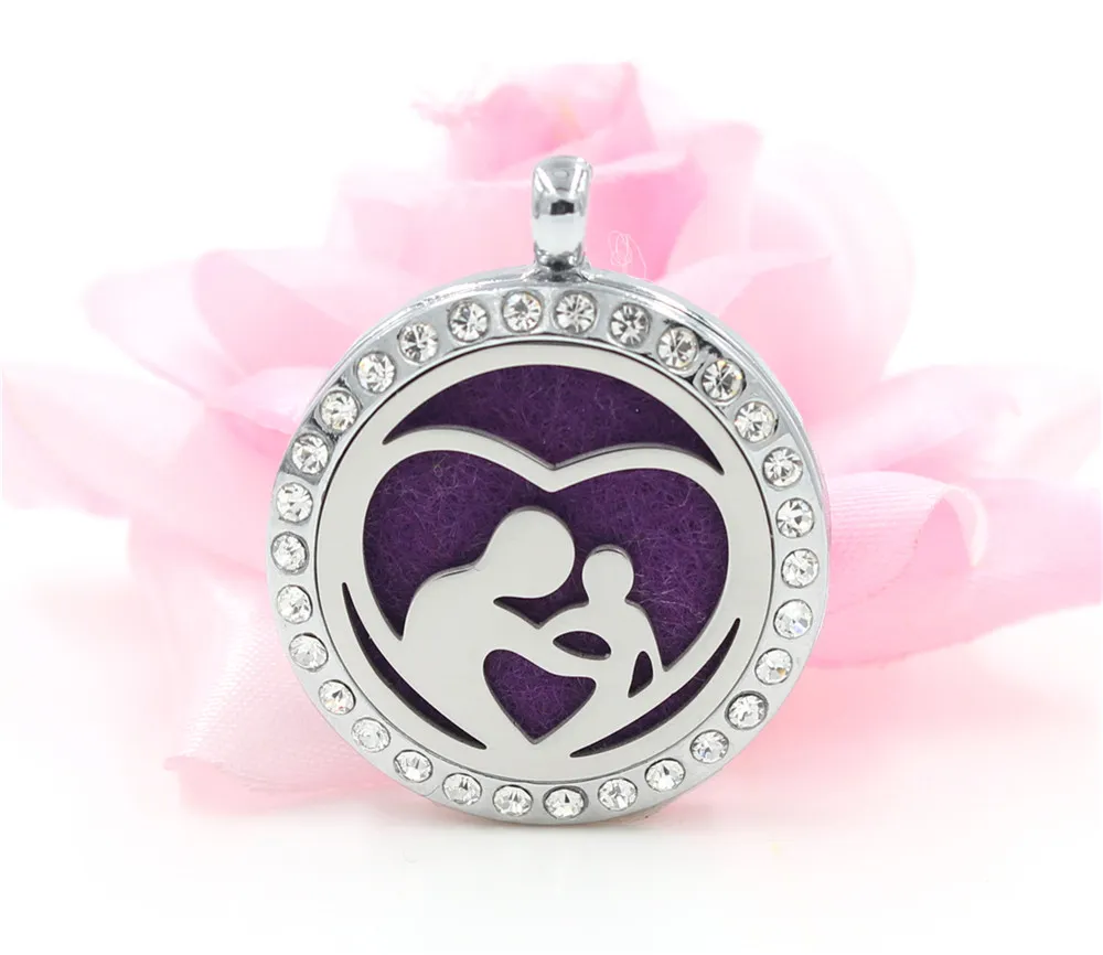 Mamma baby hjärta 30mm aromaterapi parfym Essential diffusor locket flytande locket som gåvor gratis halsband xx15