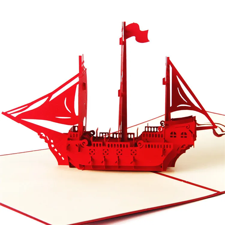 Cartes de vœux Pop UP 3D créatives «bateau à voile», faites à la main, pour cadeau d'anniversaire, cartes postales d'affaires, fournitures de fête Festive