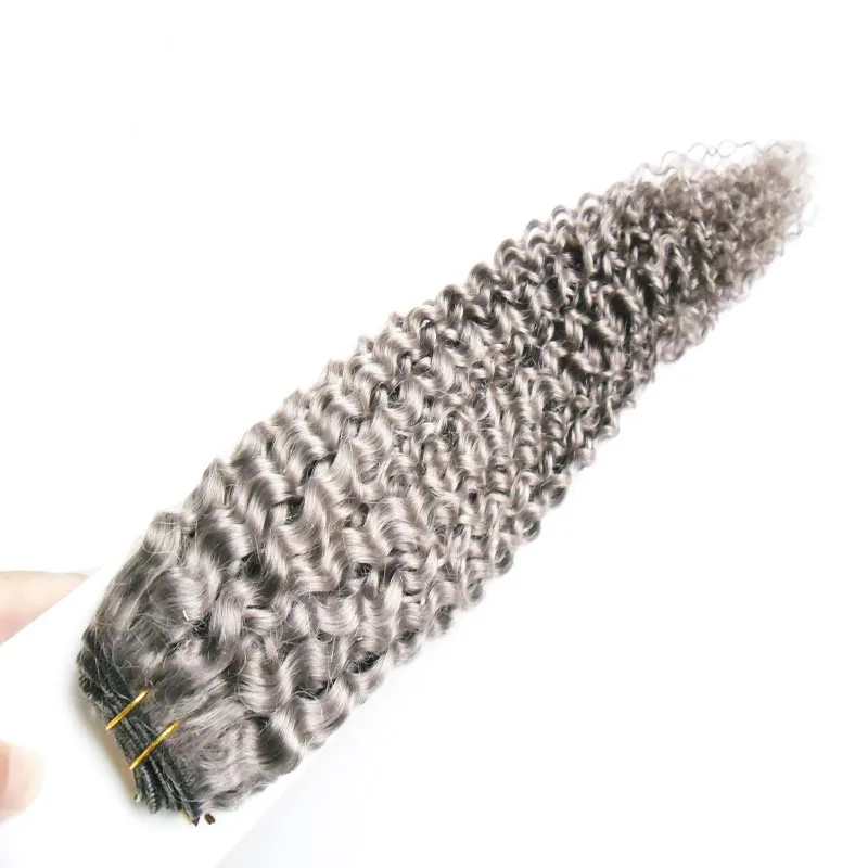 Grå hår vävbuntar 100g Curly Weave Human Hair Malaysiska Kinky Curly Grey Hair Extensions Weave, Ingen Shedding, Tangle Gratis