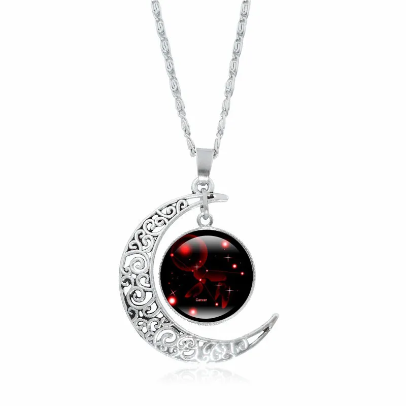 Brand Explosive 12 constellations gemstone necklace silver moon pendant necklaces N565 with chain a 