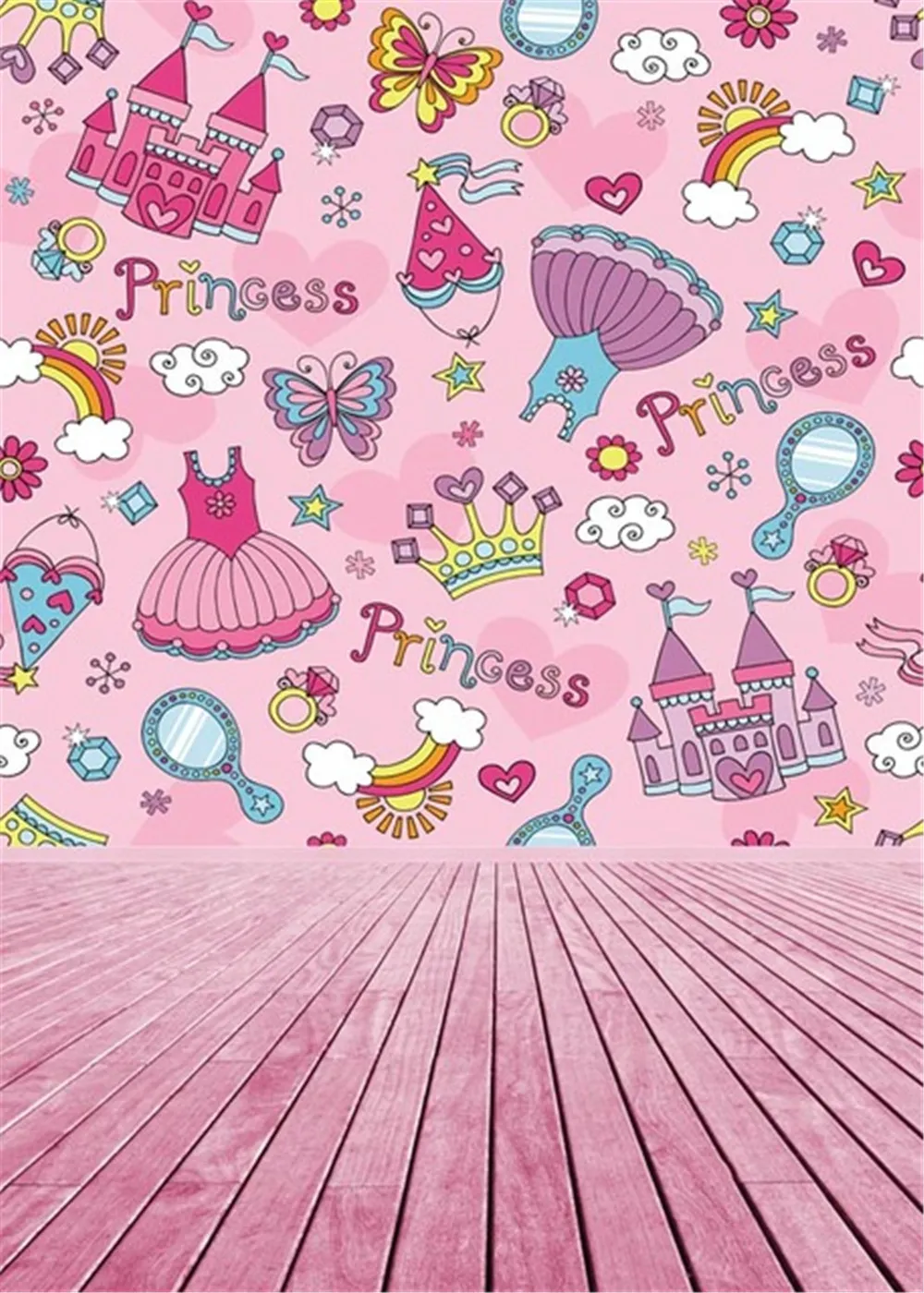 Princess Pink Birthday Backdrop Cloth For Baby Girl Photography 5x7ft