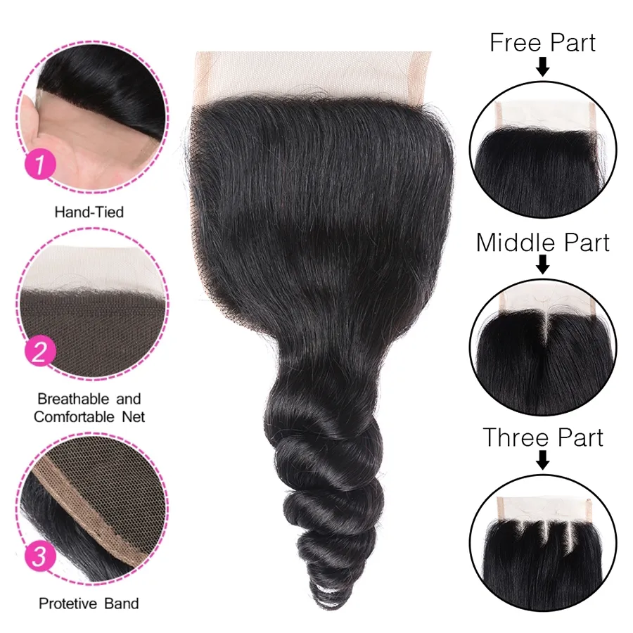 Peruvian Hair Weaves Loose Wave Lace Closure Hair Unprocessed Closure Full Density Peruvian Closures Natural Color50685222483529