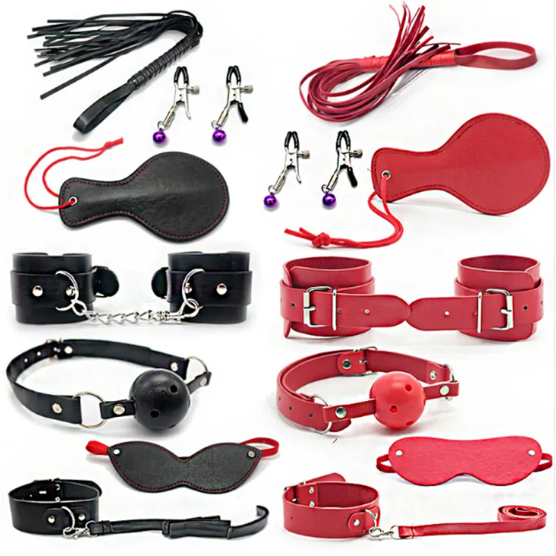 Sex Bondage Kit Set 7 st Sexig produktuppsättning Vuxen Spel Leksaker Set Hand Manschetter Footcuff Whip Rope Blindfold Par Erotiska leksaker